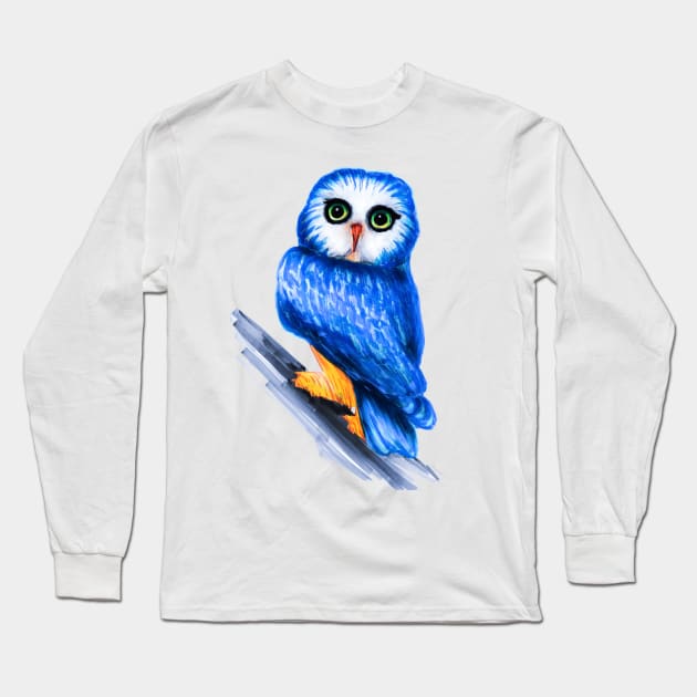 Blue Philippine Owl Long Sleeve T-Shirt by Svetlana Pelin